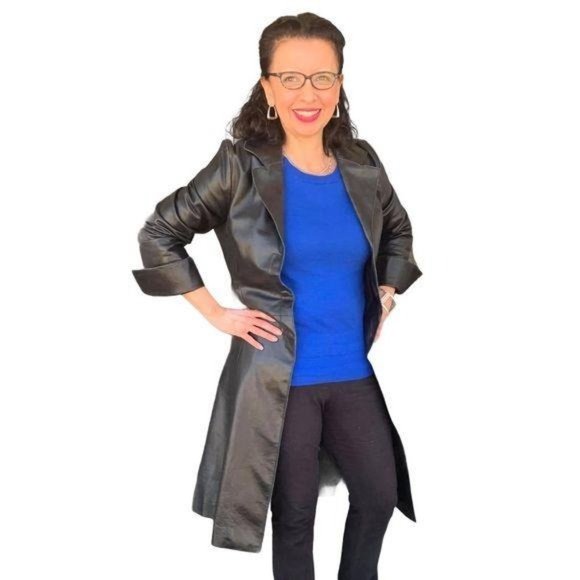 Mackage Lambskin Trench Long Sleek Chic Black Single Breast Jacket Black Medium - Picture 1 of 9